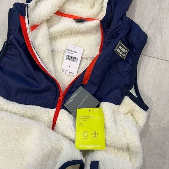 Eddie Bauer Girls Faux Shearling Vest NavyBlue/White with Red Trim size L 14 - Picture 5 of 7